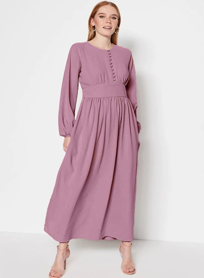 trendyol Aerobin Dusty Rose Dress with Corsage and Fabric Covered Button Detail - Image 5