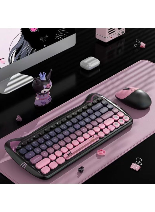 Skyscraper Meow Meng PLUS Wireless Keyboard Mouse Suit Girls Cute Chocolate Office Unlimited Keyboard-Specifications:Meow Meng (black Pink Berry)  - Image 1