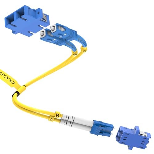 Karono 1ft Fiber Optic Adapter Cable, LC to SC Singlemode 9/125 Duplex, Male & Female Mutual Hybrid Connector Coupler Converter Dongle - Image 1