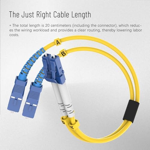 Karono 1ft Fiber Optic Adapter Cable, LC to SC Singlemode 9/125 Duplex, Male & Female Mutual Hybrid Connector Coupler Converter Dongle - Image 3