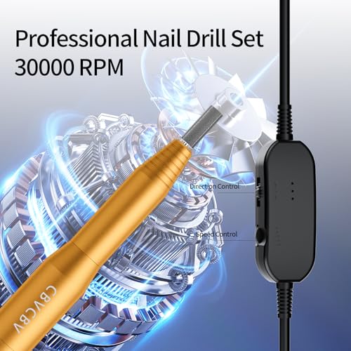 CBVCBV Professional Electric Nail Drill Kit - Variable Speed Control for Acrylic & Gel Nails, Manicure & Pedicure | Includes 6 Grinding Bits, Quiet & Smooth Operation (Gold) - Image 5