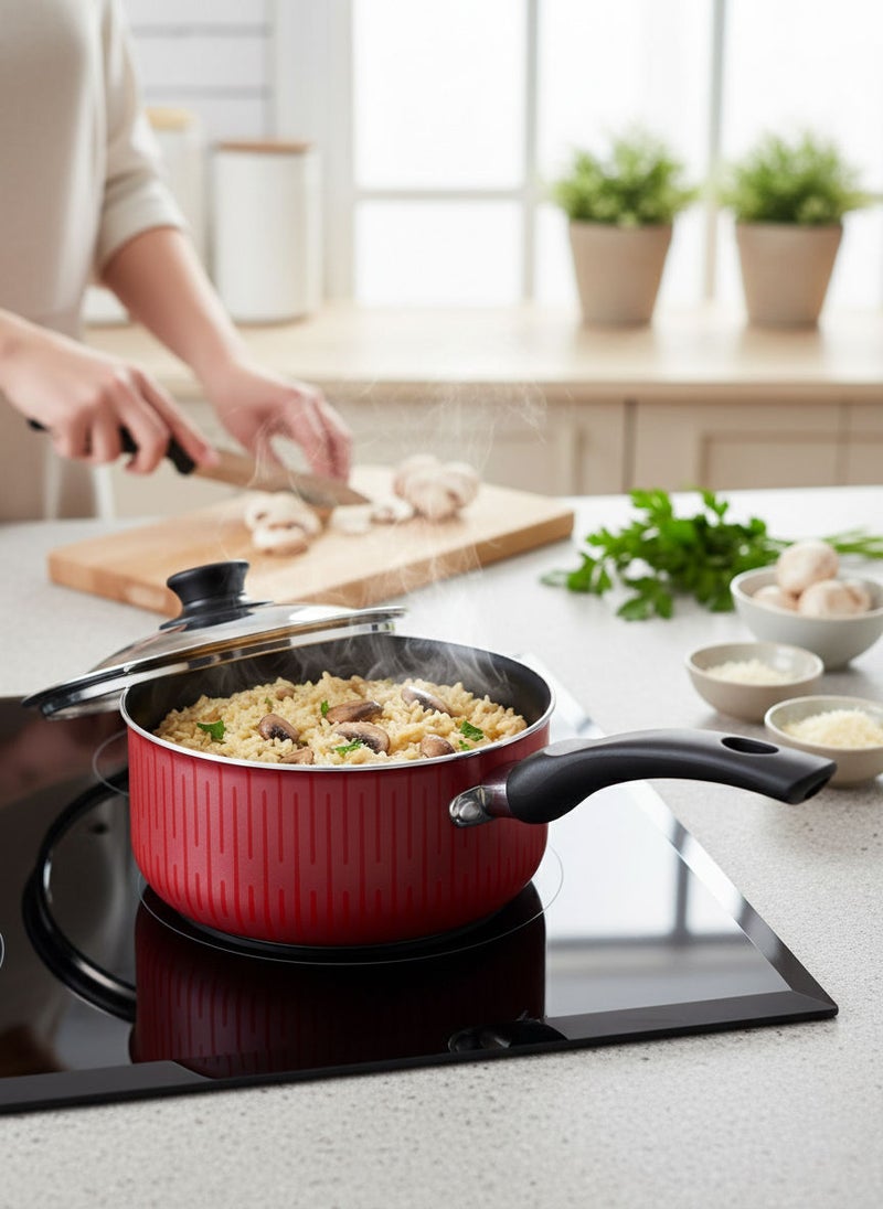 تروفال قدر صلصة ألمنيوم غير لاصق مع غطاء ومقبض مقاوم للحرارة، لون أحمر/أسود، مقاس 20 سم - Image 1