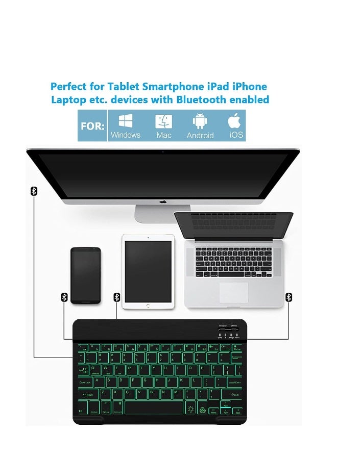 لوحة مفاتيح لاسلكية خلفية مضيئة بلوتوث صغيرة محمولة خارجية بدون سلك قابلة لإعادة الشحن مضاءة لأجهزة Android والهواتف الذكية وآيباد برو وإير وميني وآيفون ونظام ويندوز سيرفيس - Image 2
