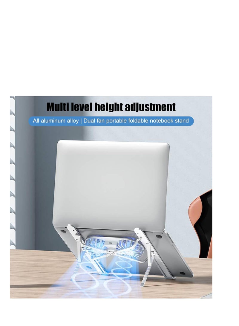 قاعدة تبريد لابتوب  ، حامل لابتوب قابل للطي، حامل نظام تبريد لابتوب مع مروحتين صامتتين، ارتفاع قابل للتعديل، مصابيح LED، لاجهزة اللابتوب مقاس 10 - 15.6 انش - Image 3