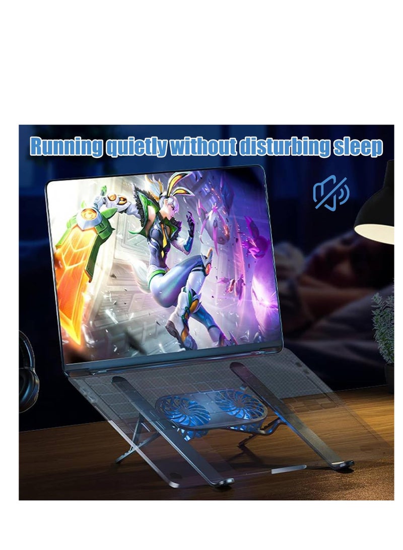 قاعدة تبريد لابتوب  ، حامل لابتوب قابل للطي، حامل نظام تبريد لابتوب مع مروحتين صامتتين، ارتفاع قابل للتعديل، مصابيح LED، لاجهزة اللابتوب مقاس 10 - 15.6 انش - Image 4