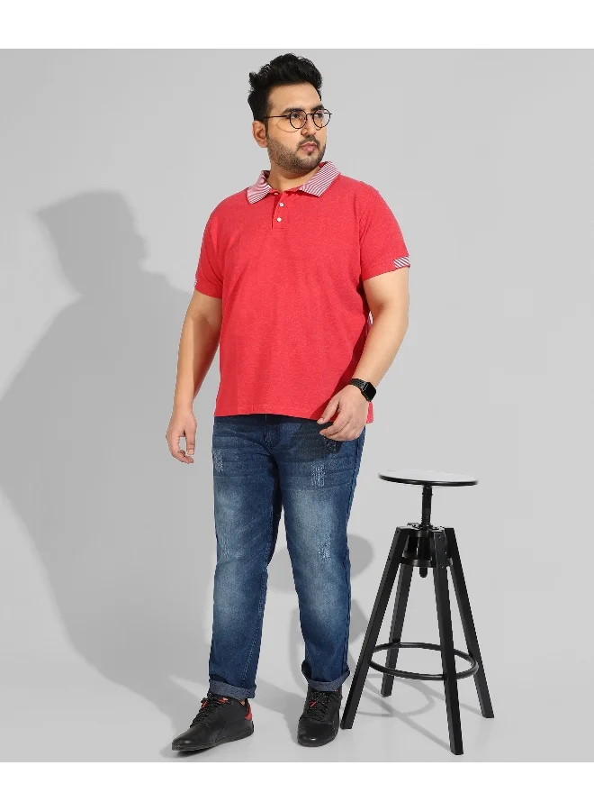 Instafab Plus Men's Solid Red Regular Fit Casual T-Shirt