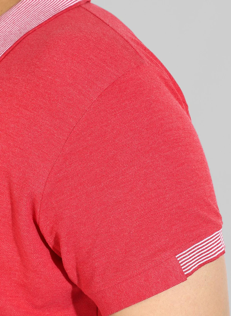 Instafab Plus Men's Solid Red Regular Fit Casual T-Shirt