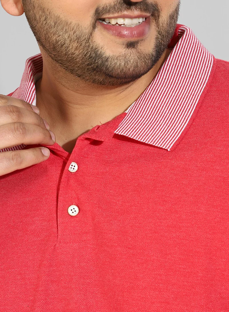 Instafab Plus Men's Solid Red Regular Fit Casual T-Shirt