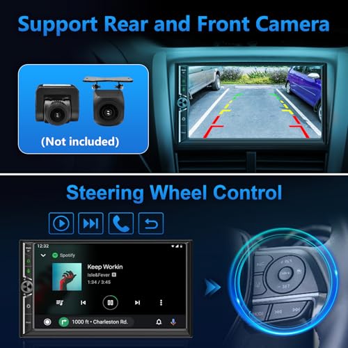 LEROAADZ Double Din Car Stereo Wireless Apple CarPlay Android Auto,7 in Android Car Radio Head Unit with QLED Touchscreen, Bluetooth,WiFi, GPS Navigation, FM/USB/SWC/AUX/Subwoofer - Image 5