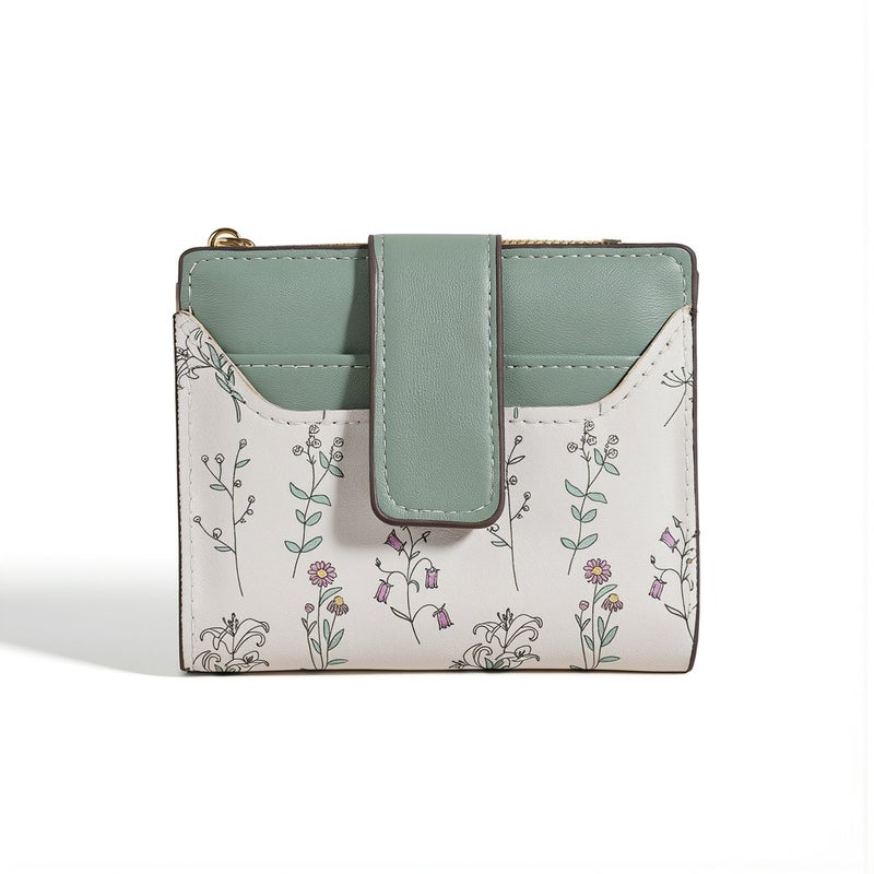 Multi Size Compatible Floral Women Wallet Fits ID Cards Credit Cards Beige - Image 1