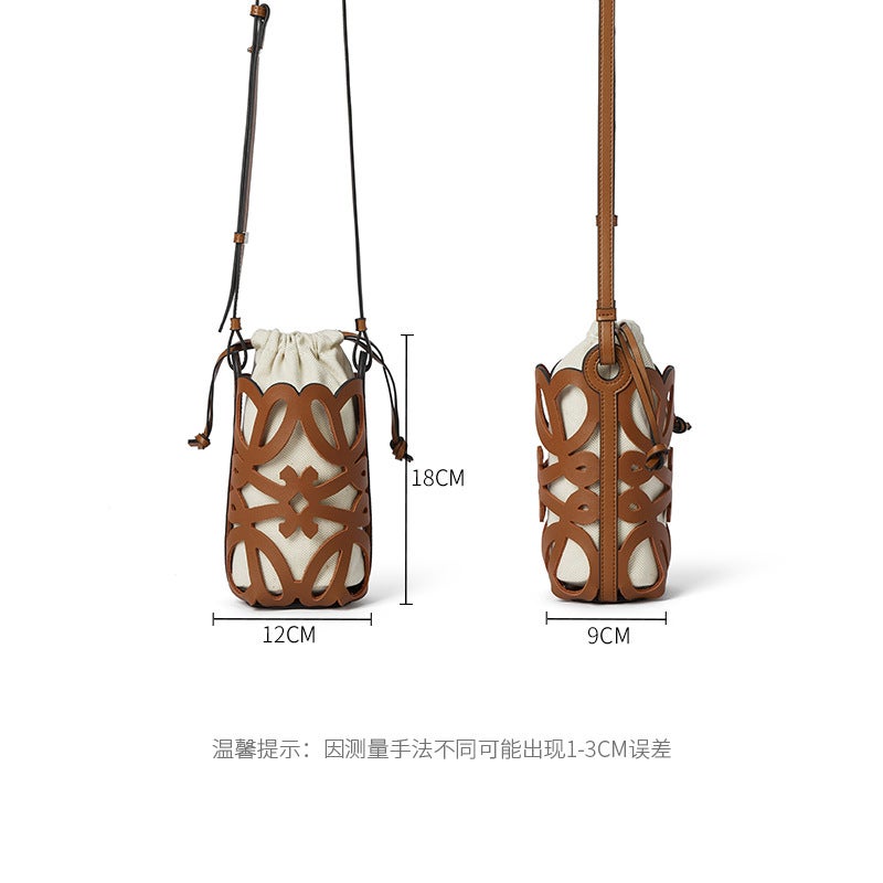 Crossbody Bag Women'S Hollow Mobile Phone Bag Top Layer Cowhide Drawstring Bucket Bag High-End Retro Shoulder Bag - Image 5