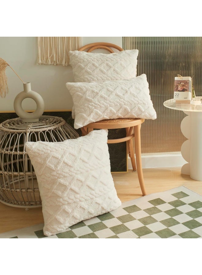 Arabest Cream Fleece Decorative Throw Pillow Cover 3D Cable Jacquard Square Cushion Cover Spring Super Soft Fuzzy Pillowcase for Sofa Bedroom Couch (Cream,18"x18") - Image 1