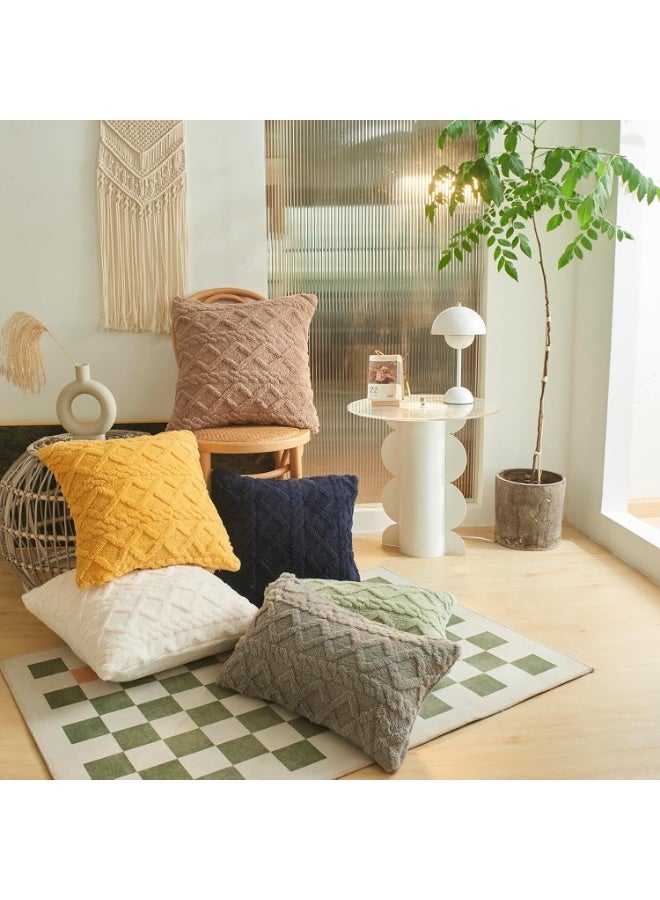 Arabest Cream Fleece Decorative Throw Pillow Cover 3D Cable Jacquard Square Cushion Cover Spring Super Soft Fuzzy Pillowcase for Sofa Bedroom Couch (Cream,18"x18") - Image 4