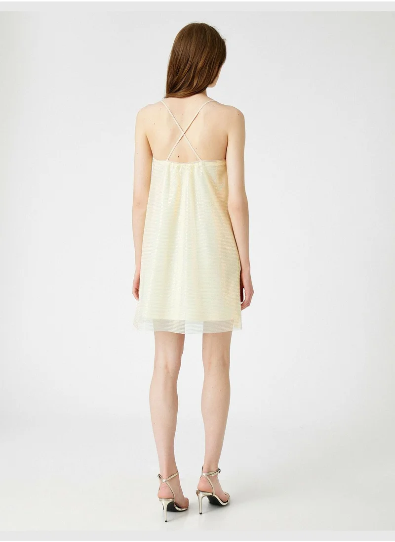 KOTON Sequinned Dress Spaghetti Strap
