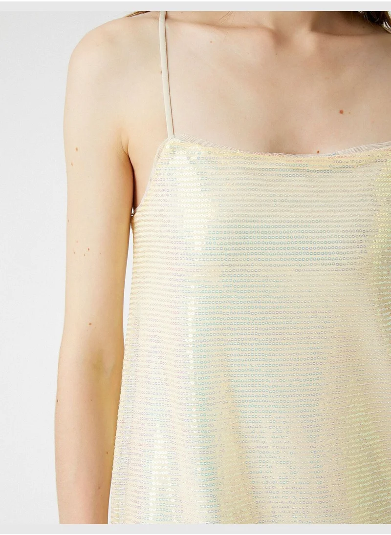 KOTON Sequinned Dress Spaghetti Strap