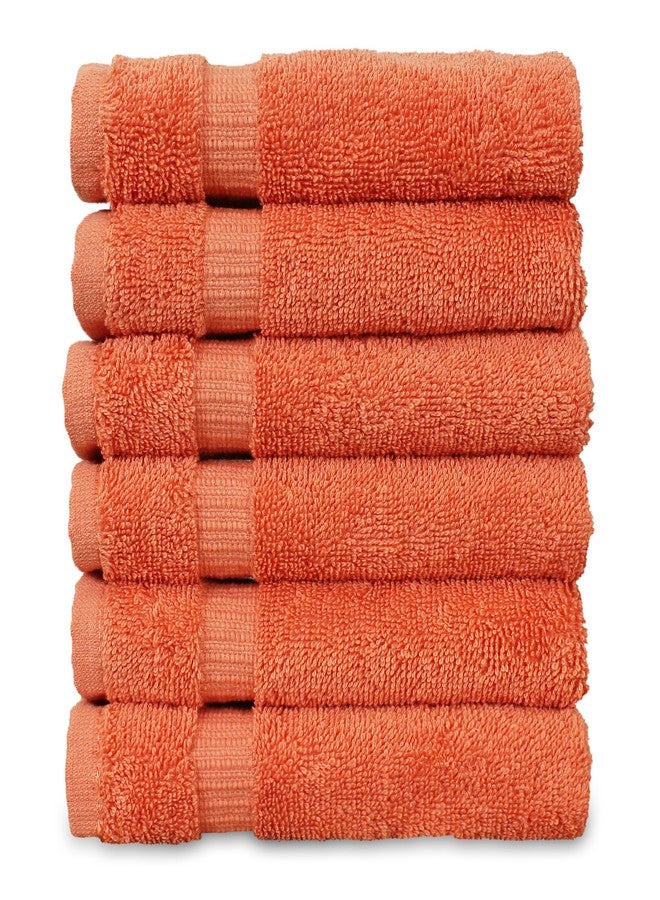 BC BARE COTTON Luxury Hotel & Spa Towel Turkish Cotton Washcloths - Coral - Dobby Border - Set of 6 - Image 1