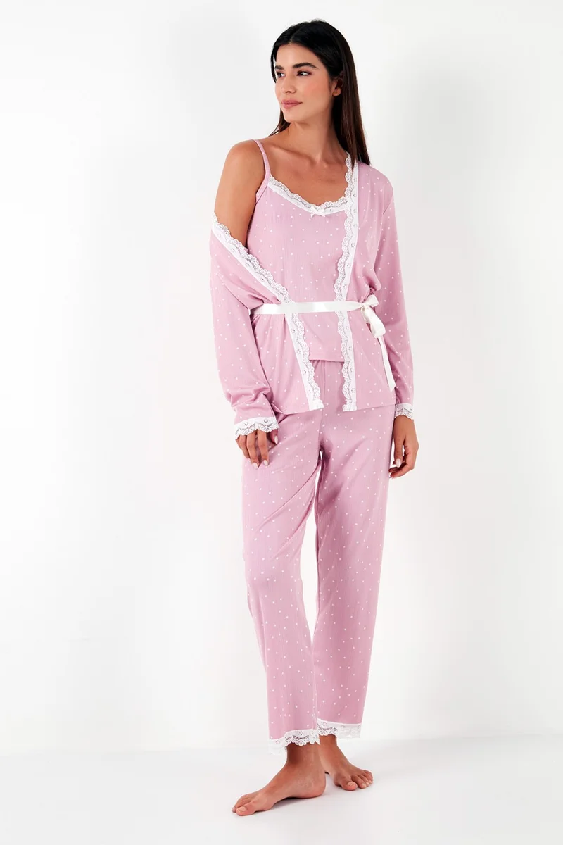 Lela Lace Regular Fit Dressing Gown Rope Strap Pajama Set Women's Pajama Set 65780118