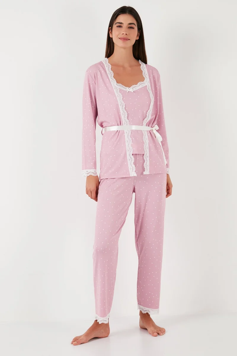 Lela Lace Regular Fit Dressing Gown Rope Strap Pajama Set Women's Pajama Set 65780118