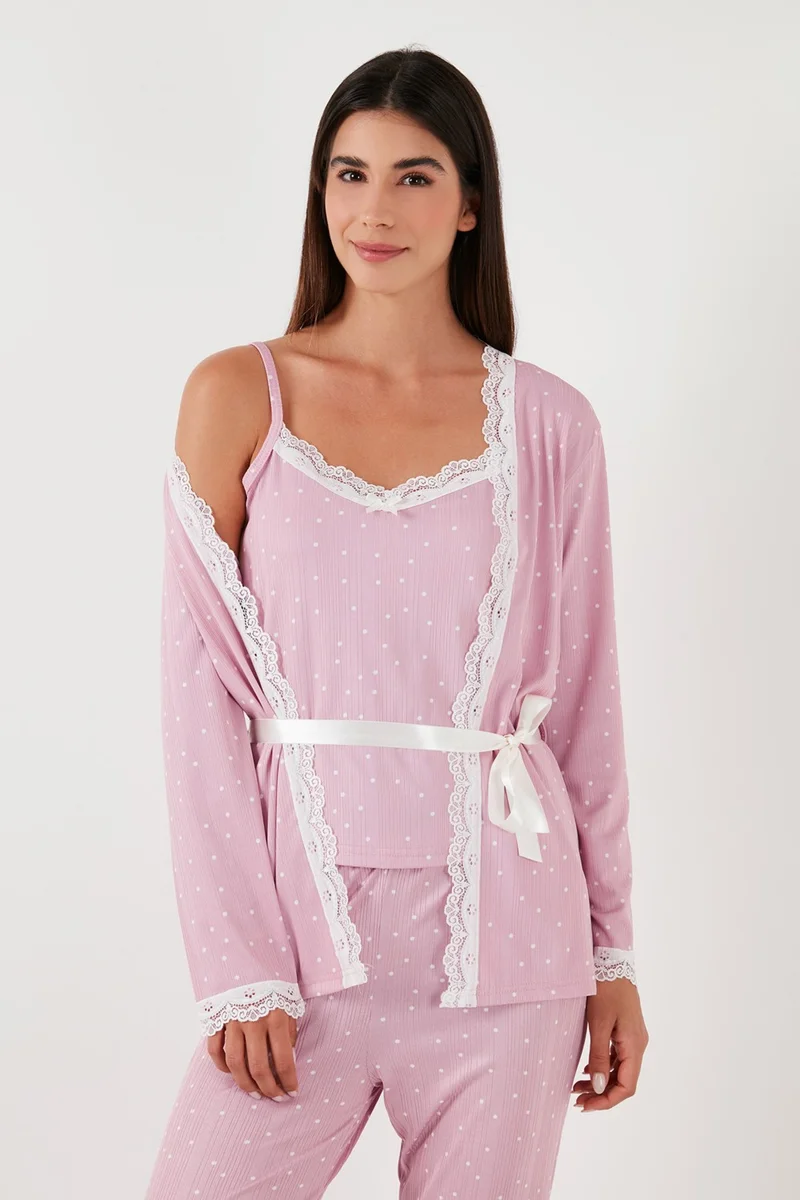 Lela Lace Regular Fit Dressing Gown Rope Strap Pajama Set Women's Pajama Set 65780118