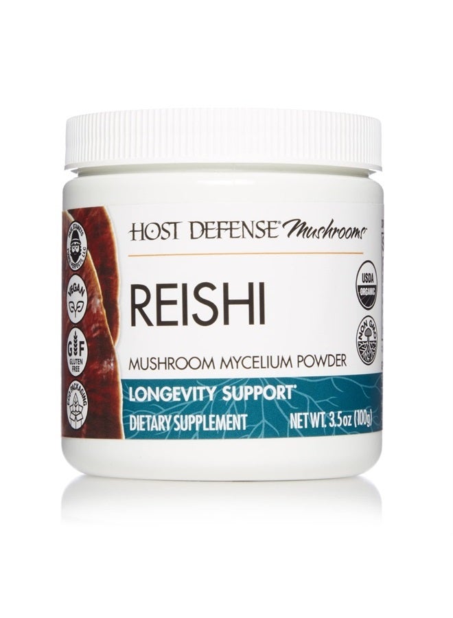 Host Defense , Reishi Mushroom Mycelium Powder, Supports Energy, Heart Health and Stress Response, Mushroom Supplement, Plain, 3.5 Ounce (Pack of 1) - Image 1