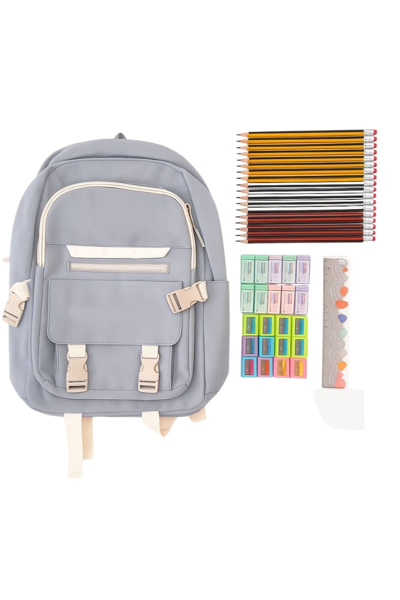 Share the Love 74 Pcs School Essentials Bundle – School Bag, 48 Graphite Pencils, 12 Sharpeners, 12 Erasers & 15cm Wooden Ruler