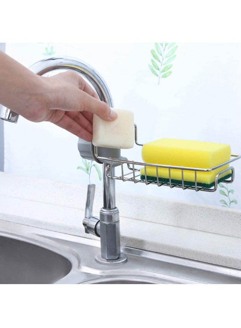 2PCS Sink Caddy Sponge Holder, Single Layer Stainless Steel Faucet Storage Rack, Kitchen Organizer for Dishcloth and Cleaning Brush Holder, Shower Caddy Soap Organizer for Bathroom or Kitchen