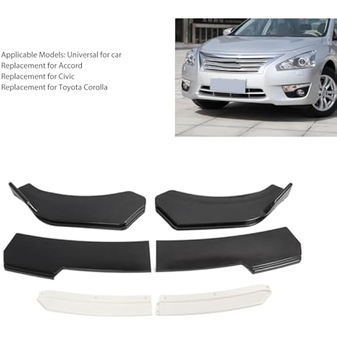 Jiawu Front Bumper Lip Chin, Prevents Collisions, Reduces Wind 4 Piece Front Bumper Lip Separator Carbon Fiber Pattern Sporty Double Layer for (43frbmiogu-13) - Image 4