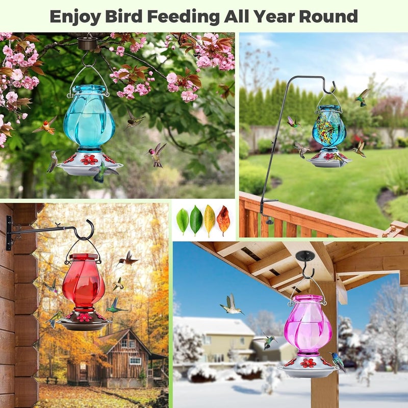 BOLITE Hummingbird Feeder, BOLITE Glass Hummingbird Feeders for Outdoors Hanging, with Ant Moat and Five Feeding Ports, 22 Ounces, Leak Proof, Blue Bottle - Image 5