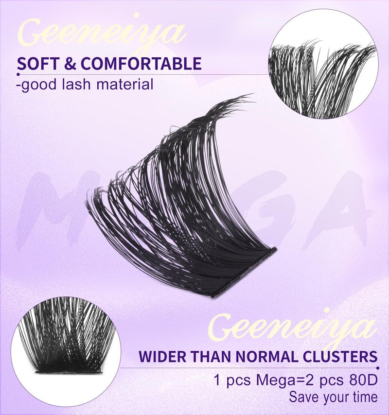 Geeneiya 200D Mega Lash Clusters Volume Eyelash Clusters D Curvature Cluster Eyelash Extensions, 14-16-18MM Mega Lashes - Image 2