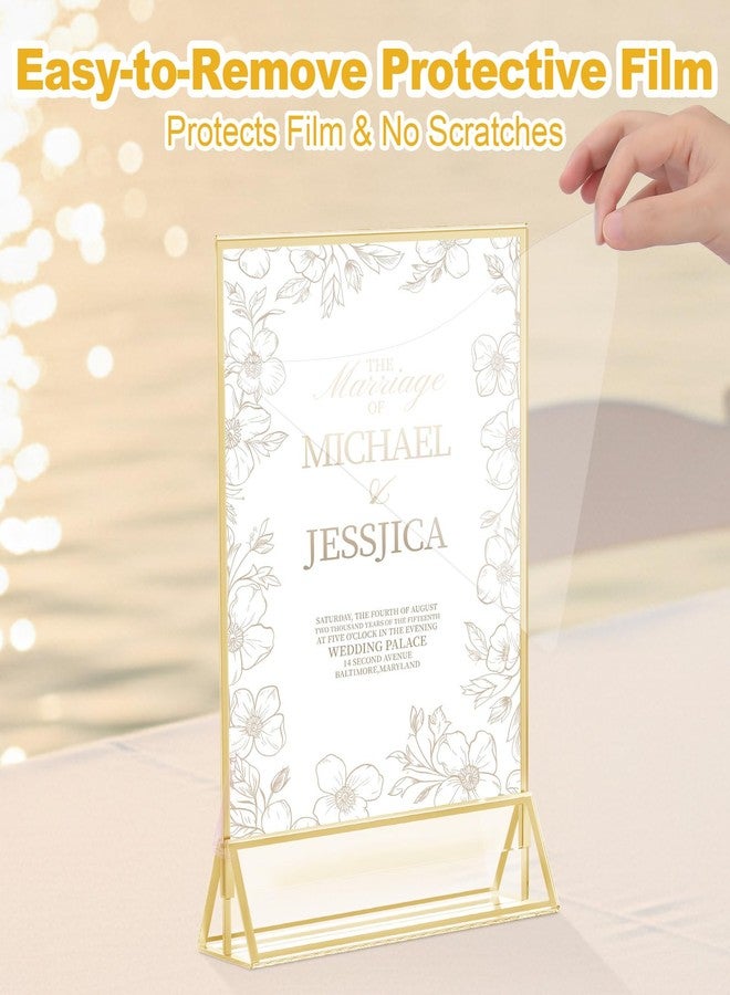 Daofary 14 Pack Acrylic Sign Holder 4 x 6, Double Sided Gold Picture Frames Display Stand, Clear Sign Holders Menu Flyer Holder for Menus,Wedding Party Offices - Image 2