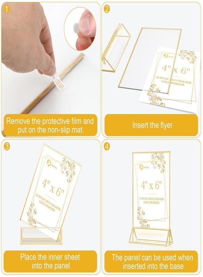 Daofary 14 Pack Acrylic Sign Holder 4 x 6, Double Sided Gold Picture Frames Display Stand, Clear Sign Holders Menu Flyer Holder for Menus,Wedding Party Offices - Image 5