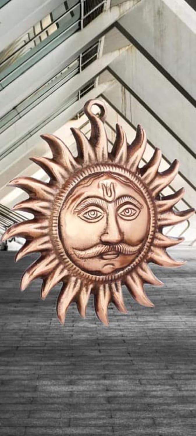 Magic Providers Home Vastu Sun Surya Face Copper God Sun Wall Hanging Feng Shui Copper Sun Surya Face Murti Idol Statue Wall Hangings for Vastu Remedies for East Wall 4 inch Bronze - Image 2