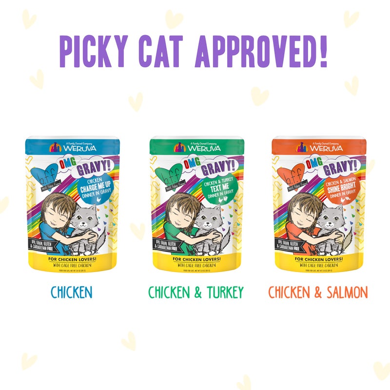 Weruva B.F.F. OMG - Best Feline Friend Oh My Gravy!, Yippy Ki Yay Yellows! Variety Pack, 2.8oz Pouch (Pack of 12) - Image 5