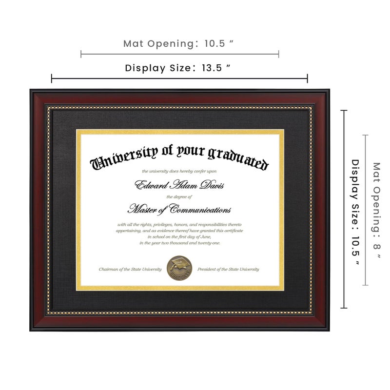 upsimples 11x14 Diploma Frame with High Definition Glass, Display 8.5x11 Certificate with Black over Gold Mat, Degree Document Frame for Wall and Tabletop, Mahogany with Gold Beads, 1 Pack - Image 5