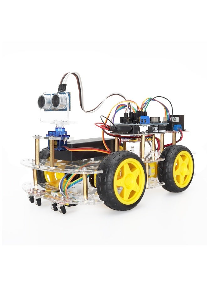 robotgcc Arduino 4WD Smart Car Kit | STEM Educational Robot | UNO R3 Coding Vehicle | Infrared Line Tracking | Ultrasonic Obstacle Avoidance | DIY Robotics Project - Image 1