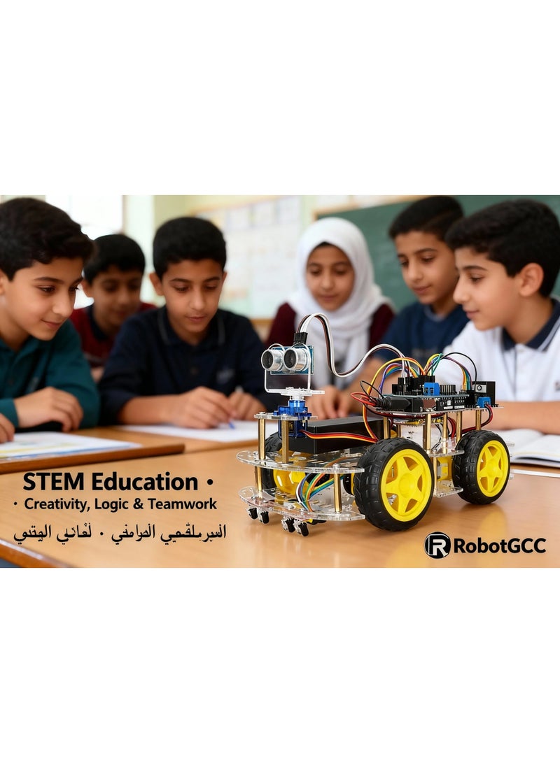 وبوت جي سي سي مجموعة سيارة روبوت ذكية رباعية الدفع متوافقة مع أردوينو UNO R3 | منصة تعليمية للروبوتات وSTEM | تعلم البرمجة والإلكترونيات | مشروع هندسي DIY | تتبع الخط بالأشعة تحت الحمراء | تجنب العوائق بالموجات فوق الصوتية | سيارة روبوت ذكية | تعليم العلوم والتكنولوجيا والهندسة | منصة صناع ومبتكرين - Image 4