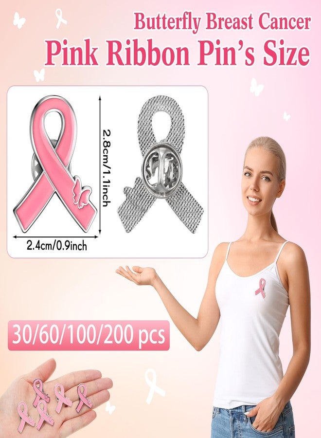 تونديامو دبابيس تنديامو الوردية للتوعية بسرطان الثدي، دبابيس شريط سرطان الثدي لبروش المجوهرات، حملة خيرية لجمع التبرعات (فراشة، 200 قطعة) - Image 2