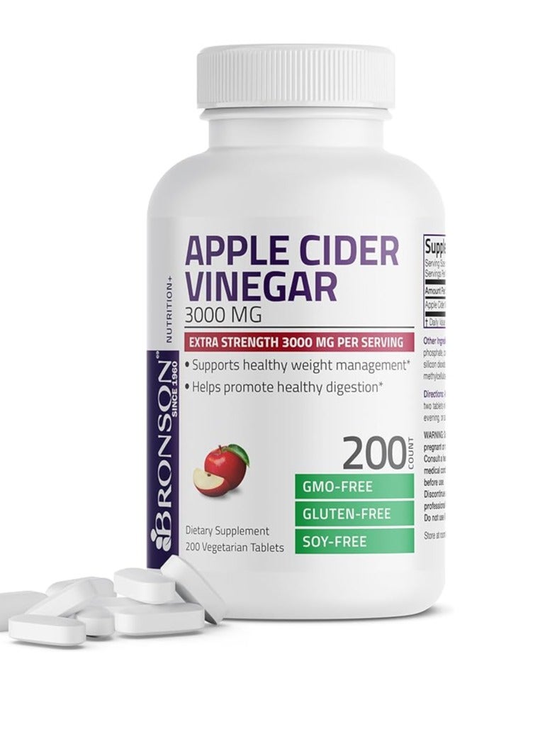 Bronson Apple Cider Vinegar 3000 MG per Serving Extra Strength 200 Tablets 