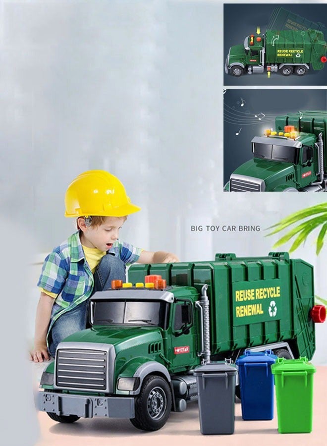 DURKU Inertia Car Garbage Recycling Truck Toy Set, Realistic Engineering Trash Vehicle Truck with Lights and Sounds, Multi-Functional Toy for Boys Kids - Image 1