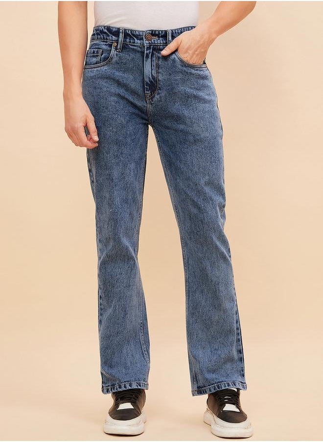 HIGH STAR - Mid Rise Washed Regular Fit Jeans by Styli - Image 1