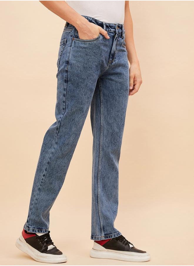 HIGH STAR - Mid Rise Washed Regular Fit Jeans by Styli - Image 1