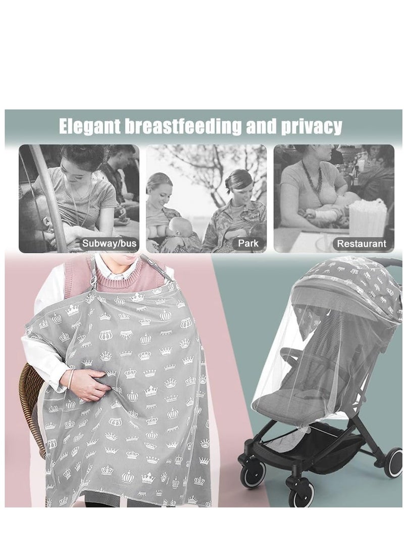 SYOSI Nursing Cover for Baby Breastfeeding Combed Cotton Breathable Muslin Breastfeeding Cover with Adjustable Strap Nursing Apron Cover Up 360° Full Coverage for Mother Nursing Apron (Crown Pattern)  - Image 4