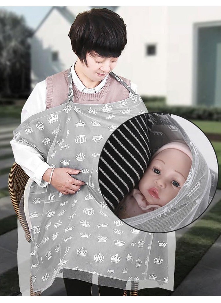 SYOSI Nursing Cover for Baby Breastfeeding Combed Cotton Breathable Muslin Breastfeeding Cover with Adjustable Strap Nursing Apron Cover Up 360° Full Coverage for Mother Nursing Apron (Crown Pattern)  - Image 2