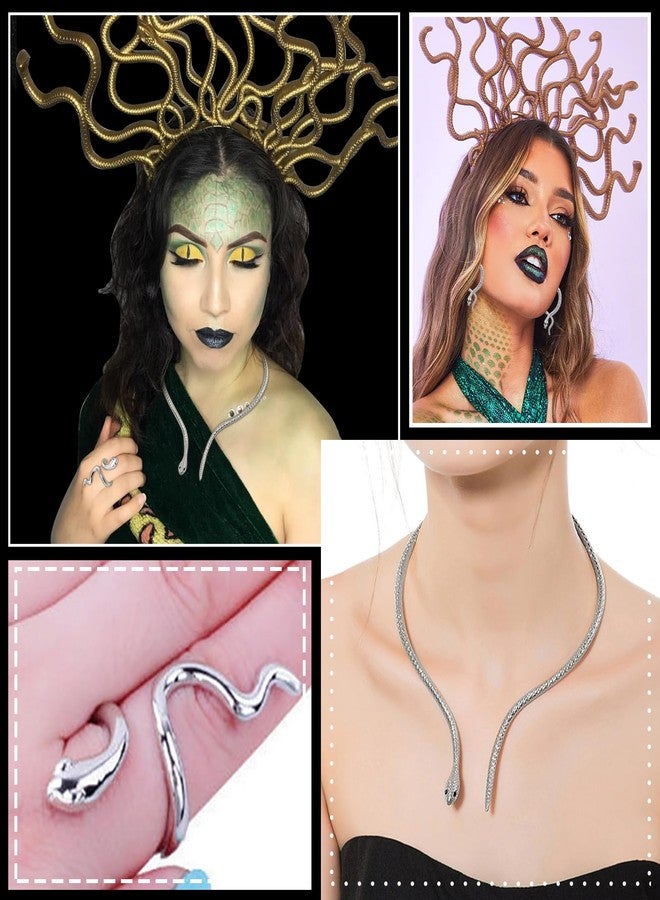 Dcfywl731 Snake Jewelry Set for Women Glexible Snake Bracelet Necklace Earrings Ring Sets Punk Gothic Jewelry Party Favors Cosplay Medusa Costume Accessories - Image 4