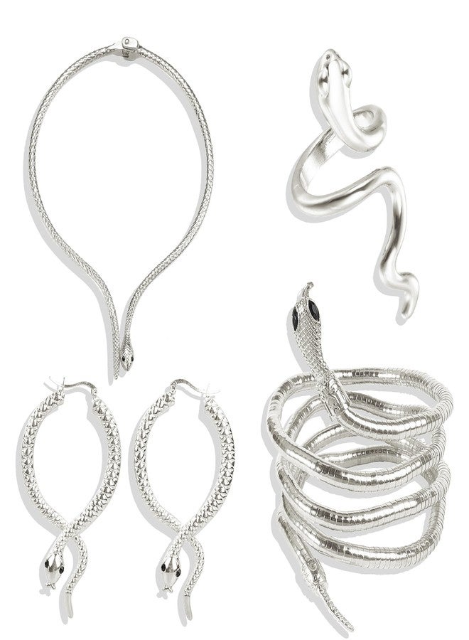 Dcfywl731 Snake Jewelry Set for Women Glexible Snake Bracelet Necklace Earrings Ring Sets Punk Gothic Jewelry Party Favors Cosplay Medusa Costume Accessories - Image 1