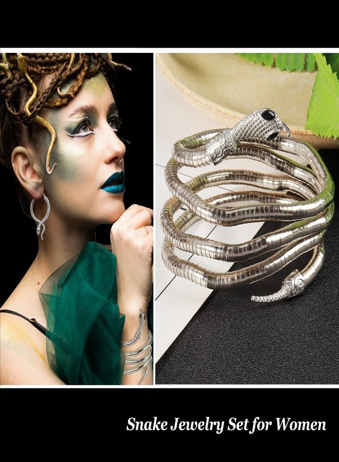Dcfywl731 Snake Jewelry Set for Women Glexible Snake Bracelet Necklace Earrings Ring Sets Punk Gothic Jewelry Party Favors Cosplay Medusa Costume Accessories - Image 5