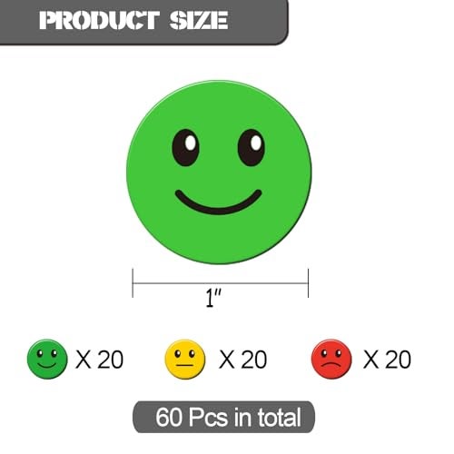 Magrooyar 60 Pcs 1” Red Green Yellow Smiley Face Magnets, Colored Magnetic Dots for Whiteboard, Refrigerator, Office, Classroom (60, Red/Green/Yellow-Colors) - Image 2