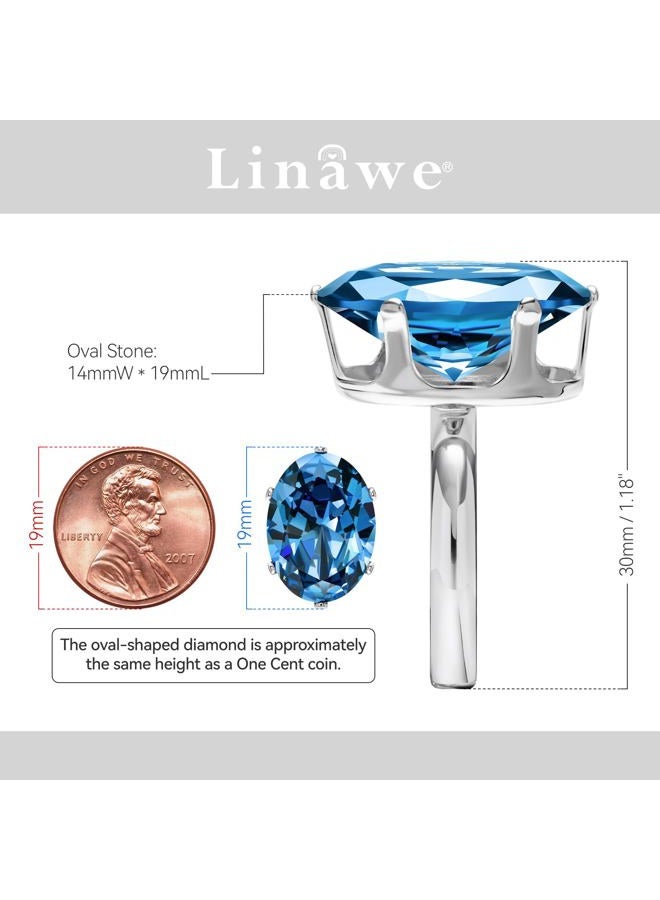 Linawe Aquamarine Adjustable Ring Blue Cubic Zirconia Diamond Crystal Silver Jewelry for Women, Oval Birthstone Gemstone Rhinestone Chunky Boho Cocktail Dupes Jewelry, Large, Rhinestone Glass Stone, - Image 2