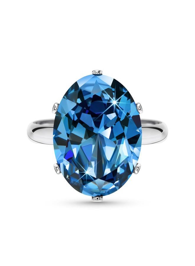 Linawe Aquamarine Adjustable Ring Blue Cubic Zirconia Diamond Crystal Silver Jewelry for Women, Oval Birthstone Gemstone Rhinestone Chunky Boho Cocktail Dupes Jewelry, Large, Rhinestone Glass Stone, - Image 1