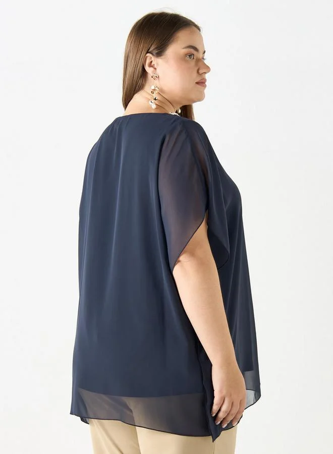 Ulla Popken Plus Size Ulla Popken Embellished V-Neck Top